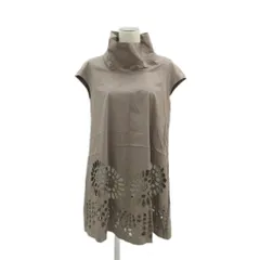 ナラカミーチェ NARA CAMICIE ワンピース ミニ丈 ノースリーブ 2 M グレージュ オフネック 花柄カットワーク /SY21 ■ECA001