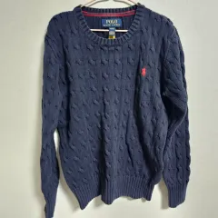 正規品 ポロラルフローレン キッズ ケーブルニット ネイビー (M 10-12)