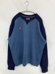 ニット/セーター L ネイビー 無地 ミドル丈 長袖 クルーネック(丸首)