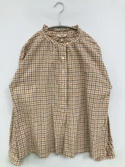 studio CLIP スタディオクリップ シャツ/ブラウス M ベージュ コットン チェック柄 フリル ミドル丈 長袖 スタンドカラー