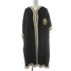 モスキーノ MOSCHINO ポンチョ ニットカーディガン 40 黒 ブラック 半袖 フーディー ロング丈 金ボタン ワッペン /PP ■GY40のサムネイル