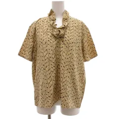 エトロ ETRO プルオーバーブラウス フリル 絹 シルク 総柄 半袖 42 茶 ブラウン /JS ■GY53