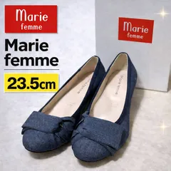 試着のみ未使用 Marie femme リボン ウェッジパンプス 23.5 2E 紺のサムネイル
