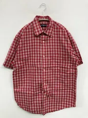 UNIQLO ユニクロ シャツ/ブラウス S レッド コットン チェック柄 ミドル丈 半袖 レギュラーカラー