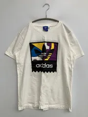 adidas アディダス Tシャツ/カットソー M ホワイト 前面プリント バックプリント ブランドロゴ ミドル丈 半袖 クルーネック(丸首)