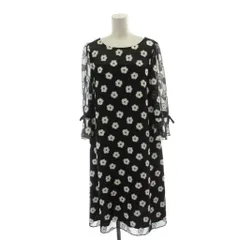 エムズグレイシー M'S GRACY 20年製 ワンピース 40 黒 ブラック 花柄 ひざ丈 シアー切り替え長袖 /KG