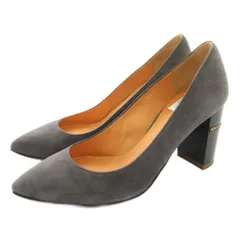 ランバンオンブルー LANVIN en Bleu パンプス ポインテッドトゥ レザー チャンキーヒール ビジュー装飾 23cm グレー /KU ●D