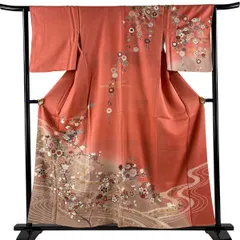 訪問着 身丈156.5cm 裄丈63.5cm S 袷 花丸文 流水 金彩 ぼかし 茜色 正絹 秀品 【中古】のサムネイル