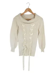 レストローズ L'EST ROSE プルオーバー ニット セーター タートルネック 長袖 リブ リボン ラメ 装飾 アイボリー サイズ2 QQQ