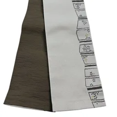 【美品】半幅帯 優品 桜 幾何学 灰茶 化繊 【中古】