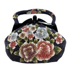 貴重ビンテージ！和装用 バッグ 花柄 ビーズ刺繍 がま口 - メルカリ