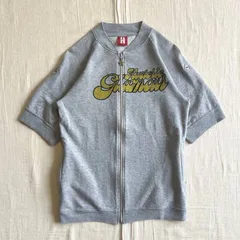 極希少　00s　archive　アーカイブ古着　HYSTERIC GLAMOUR　初期ヒステリックグラマー　旧タグ　ジップアップパーカー　半袖スウェットブルゾン　筆記体ロゴプリント　星型ジップ　ロールアップ可能袖　霜降りグレー　フリーサイズ　Y2K　平成レトロ