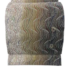 【美品】 袋名古屋帯 逸品 花 幾何学模様 箔 薄茶色 正絹 【中古】