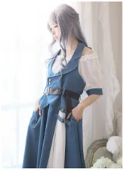 新品未使用 Favorite フェイバリット ワンピース ミディアム丈 プリーツ ファンタジー オフショルダー デニム リボン たかみん 下町ギルドの受付嬢 デニムver ffai1555 ブルー×ホワイト XLサイズ 管理番号：1753-6270のサムネイル