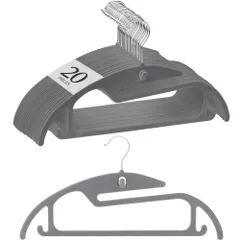 【整理収納のプロも注目】【独自設計×王様のハンガー】チチロバ(TITIROBA) ハンガー すべらない かたくずれ防止 襟が伸びない 伸び防止 跡がつかない 連結フック 頑丈 スリム ベルベット製 20本組 グレー美品　おすすめ