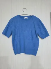 ブルー ケーブル編み 半袖 ニット