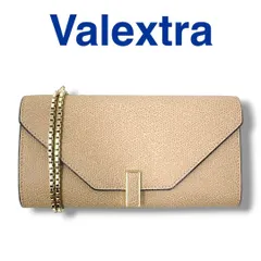 ヴァレクストラ 長財布 イジィデ ベージュ チェーンウォレット レディース 美品 Valextra ブランド ゴールド金具 レザー ショルダーウォレット ユニセックス メンズ 男女兼用 イタリア製 定価214,500円 SA/未使用に近いのサムネイル