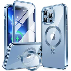 【新品】 【360°全面保護・スタンド・Magsafe対応】KELLCASE iPhone 13 Pro Max 用 ケース 両面 隠しスタンド・CDリング 横縦両立 ワイヤレス充電 いphone13 promax カバー 黄変防止透明PC背面 メッキバン 1