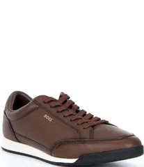 ヒューゴボス メンズ シューズ スニーカー レザー Hugo Boss Orange Mens Nitan Leather Low Profile Sneakers Brown ブラウンのサムネイル