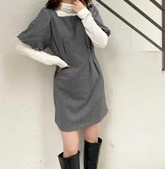 NICE CLAUP(ナイスクラップ) バルーン アウター スカート スクエアネック グレー ONE PIECE