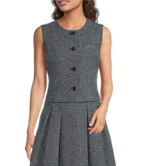 ダナキャラン レディース アウター ベスト クルーネック ツイード ノースリーブ DKNY By Donna Karan Crosby Coordinating Tweed Crew Neck Sleのサムネイル