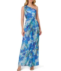 アドリアナ パペル レディース トップス ワンピース シフォン フラワー柄 ドレープ ノースリーブ フラワー Adrianna Papell One Shoulder Sleeveless Flora