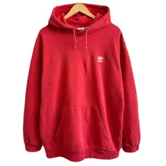 adidas アディダス トレフォイル ロゴ刺繍 フーディー パーカー ポケット付き 裏起毛 赤 レッド XLサイズ No.P452