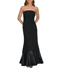 ダナキャラン レディース トップス ワンピース トール スキューバ ストラップレス ノースリーブ Donna Karan Laguna Scuba Straplessleeveless Metallic Organza Trim Gown Black ブラック