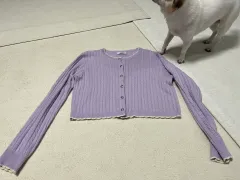 ライトパープル ケーブル編み ニット カーディガン