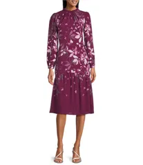 マギーロンドン レディース トップス ワンピース モックネック ミディワンピース フラワー柄 プリント ミディ フラワー Maggy London Mock Neck Long Sleeve Floral Print Fit and Flare Midi Dr