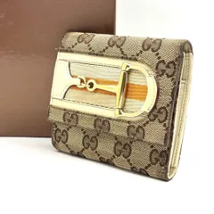 【品格は手元に宿る】　GUCCI　三つ折り財布 ホースビット シェリーライン GGキャンバス レザー　ホワイト