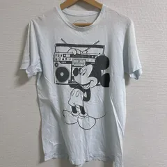 (^w^)b Disney ディズニー Tシャツ キャラクタープリント ミッキーマウス クルーネック カジュアル ストリート ラジカセ レジャー レトロ 半袖 スカイブルー ライトブルー 水色 黒 白 メンズ サイズ M OM11755HG