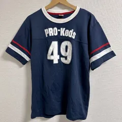 (^w^)b PRO-Keds プロケッズ Tシャツ フットボールT クルーネック タウンユース スポーティー ストライプ カットソー カジュアル ストリート ネイビー 紺 ホワイト 白 レッド 赤 メンズ サイズ M OM11776HGのサムネイル