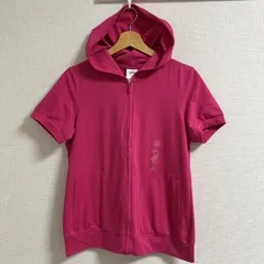 (^w^)b UNIQLO ユニクロ パーカー 246-056598(92-01) フルジップアップ ショートスリーブ 前面ポケット トレーニング フード付き アウトドア カジュアル ピンク レディース サイズ L OM11790HG