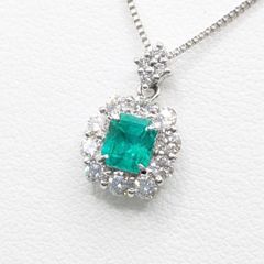 Pt900 Pt850 エメラルド ダイヤモンド ネックレス トップ【K106 