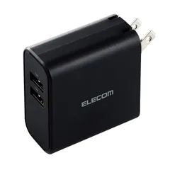 【在庫処分】USB-A 2ポート 折りたたみ式プラグ 合計24W 2台同時充電 コンセント おまかせ充電 USB ブラック 充電器 EC-AC03BK エレコム