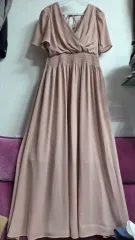 シフォン ロング ONE PIECE ピンク ベージュ FREE