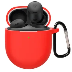 新品 BUITFOU Pixel Buds Pro ケース Google Pixel Buds Pro 保護カバー柔らかい シリコン製 落下防止 キズ防止 耐衝撃 防塵 軽量 装着充電可能 カラビナ付き 紛失防止(レッド)のサムネイル
