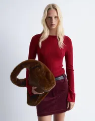 アンドアザーストーリーズ レディース アウター ニット・セーター リブニット ウール Other Stories pure merino wool rib knitop with flare sleeves RED レッド