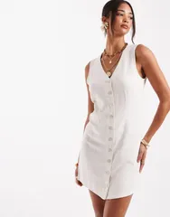 オンリー レディース トップス ワンピース ミニワンピース ミニ ノースリーブ リネン ONLY sleeveless linen blend mini dress in cream CREAM クリーム