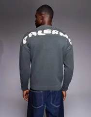 エイソス メンズ アウター ニット・セーター クルーネック プリント ASOS DESIGN oversized knit crew neck sweater with Palermo back prのサムネイル