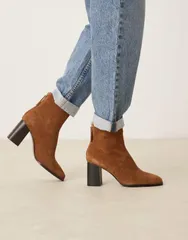 マンゴ レディース シューズ ブーツ・レインブーツ スエード アンクル ブーツ ヒール Mango suede round toe heeled western ankle boots in toffのサムネイル