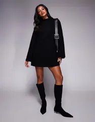 エイソス レディース トップス ワンピース ミニワンピース ミニ ASOS DESIGN supersoft wide sleeve mini dress Black ブラック