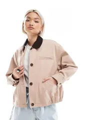 エイソス レディース アウター ジャケット・ブルゾン ジャケット ASOS DESIGN bomber barn jacket with chocolate collar in dusty Dustyのサムネイル