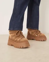 エイソス レディース シューズ ブーツ・レインブーツ レース ASOS DESIGN Acclaim shearling lace up snow boots in taupe トープのサムネイル