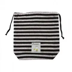 PEANUTS スヌーピー マチあり巾着 ボーダー ブラック