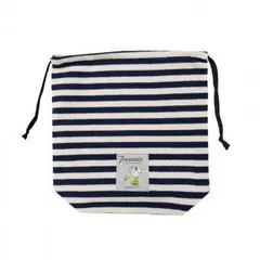 PEANUTS スヌーピー マチあり巾着 ボーダー ネイビー