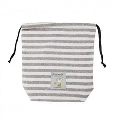 PEANUTS スヌーピー マチあり巾着 ボーダー グレー