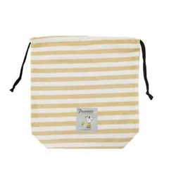 PEANUTS スヌーピー マチあり巾着 ボーダー ベージュ
