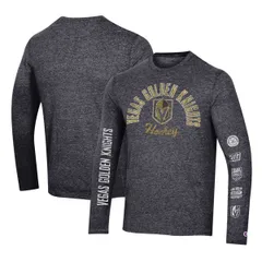 チャンピオン メンズ トップス Tシャツ ロゴ Mens Champion Black Vegas Golden Knights MultiLogo TriBlend Long Sleeve TShirt Black ブラックのサムネイル